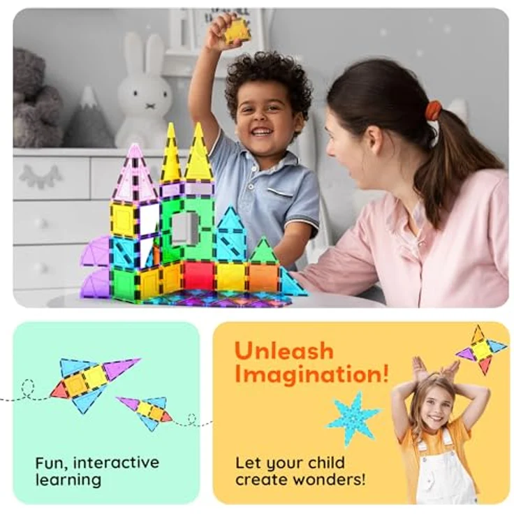 PicassoTiles PT152, 152-teiliges Magnetfliesen-Spiegelthema-Bausteinset, sensorisches Konstruktionsspielzeug mit Auto für STEM-Lernspielset – Bild 5