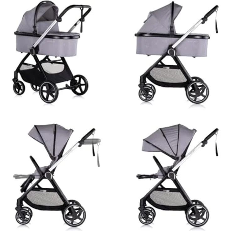Chipolino Kombikinderwagen 3 in 1 Marbella grau, Fußabdeckung Einlage i-Size Babyschale – Bild 3