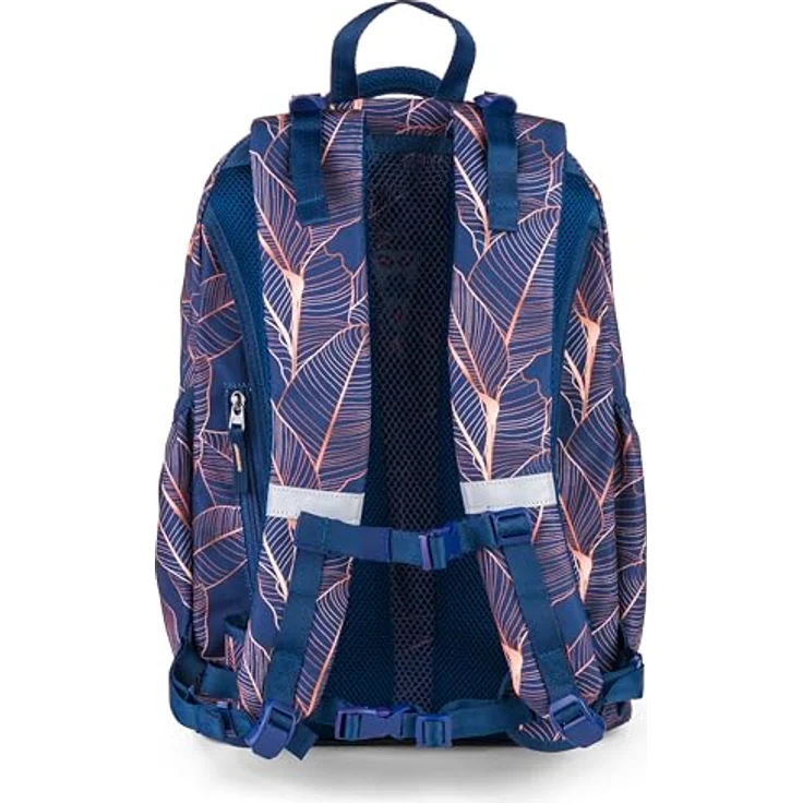 JOLLY Next Generation Rucksack, 8-teilig, verstellbare Schultergurte und Brustgurt, Zwei große Fächer, Seitentaschen für Trinkflasche, gepolsterter Tragegriff, Orange/Blau – Bild 4