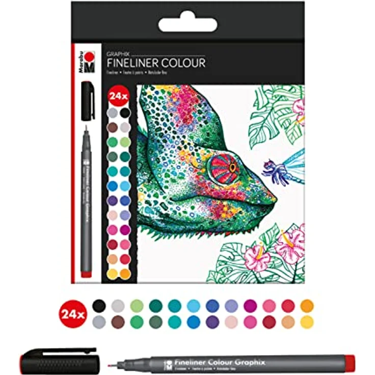 Marabu GRAPHIX HYPNOTIZE Fineliner, 24 Farben farbsortiert, 0,5 mm, schnell trocknend, metallgefasste Spitze – Bild 2