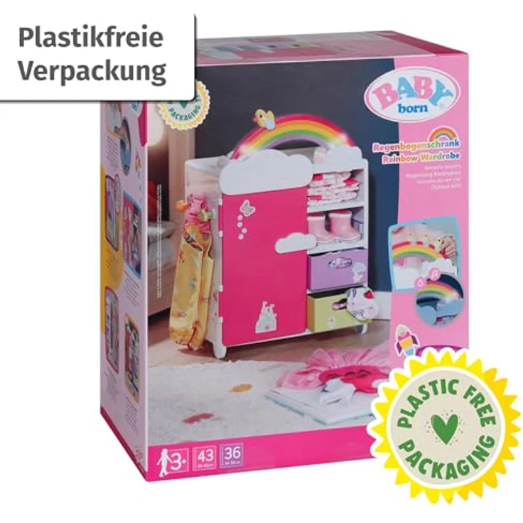 Baby Born Puppenkleiderschrank Regenbogen, mit Licht- und Soundeffekt, Kleiderstange und herausnehmbaren Schubfächern – Bild 8