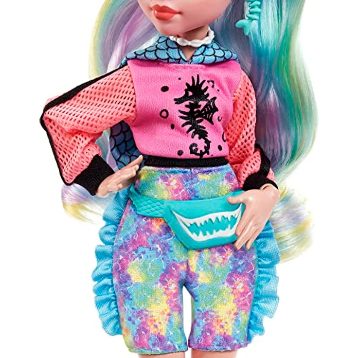 MONSTER HIGH Lagoona Blue Puppe - Pink Hoodie, Batik-Bikeshorts, Plateausandalen, Flossen, Zubehör, für Kinder ab 6 Jahren, HHK55 – Bild 5