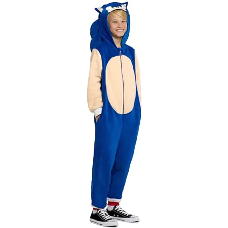 Konjac Sponge Sonic The Hedgehog Onesie für Kinder, Kapuzenoverall mit Fleece-Innenfutter, Größen 158-176