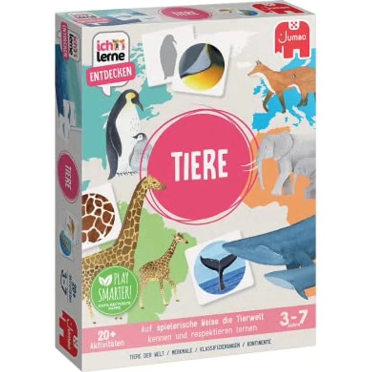Jumbo Spiele ICH LERNE TIERE, Brettspiel zur spielerischen Tierwelt-Erkundung mit 80 Karten für 1-4 Spieler, ab 3 Jahren – Bild 1