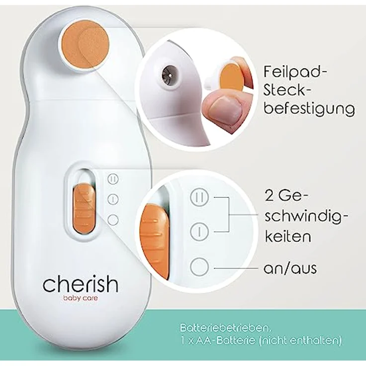 Cherish Baby Care Elektrische Nagelfeile Baby, Nagelset mit 4 Feilpads, automatischer Sicherheitsstopp, für Neugeborene (0-12 Monate) mit Etui – Bild 5