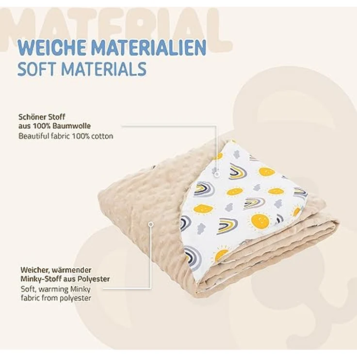 Joyz Einschlagdecke mit Kapuze, Regenbogen mit beigem Minky, 100% Baumwolle, 84x84 cm, Doppelseitig, Universal für Babyschale, Autositz, Kinderwagen oder Buggy, Kuscheldecke Ganzjahresdecke Babydecke – Bild 5