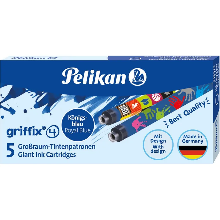 Pelikan griffix Stufe 4 Füllhalter, 5x bedruckte Königsblaue Tintenpatronen