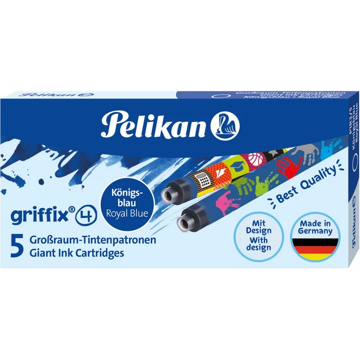 Pelikan griffix Stufe 4 Füllhalter, 5x bedruckte Königsblaue Tintenpatronen