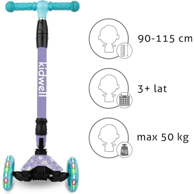 COIL VENTO Dreiradscooter Kinderroller, Tretroller mit ABEC-7-Lager, 3-stufiger Lenkradverstellung und LED-Rädern – Bild 8