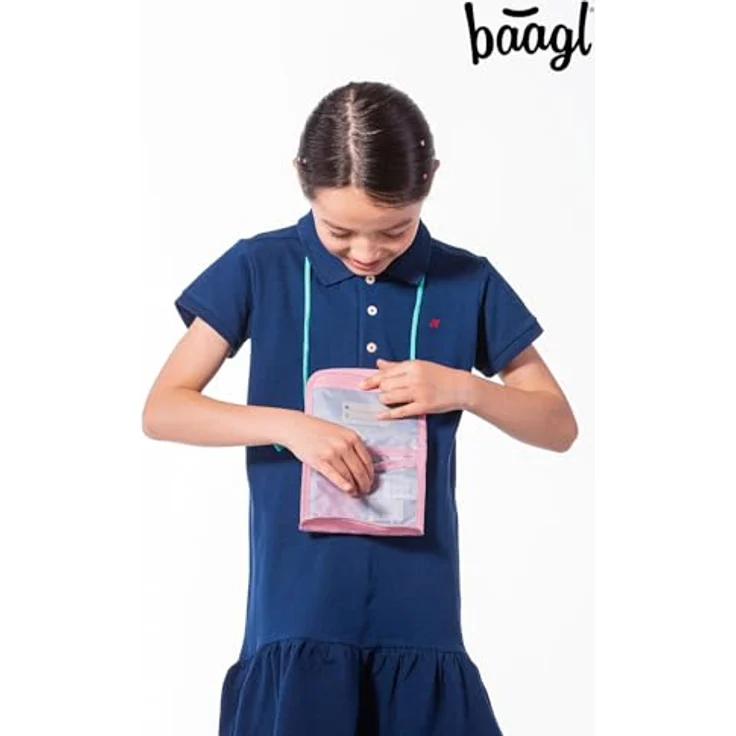 Baagl Brustbeutel Kinder - Geldbörse für Mädchen, Mini Portemonnaie mit Reißverschluss Münzfach, Regenbogen Rosa, strapazierfähiges Polyester – Bild 2