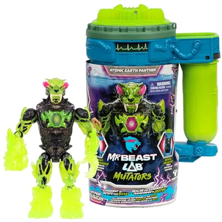 MRBEAST LAB Hyper Fusion Mutators Atomic Earth Panther, Sammelfigur mit 20 beweglichen Gelenken, experimentieren und enthüllen, 14 cm groß