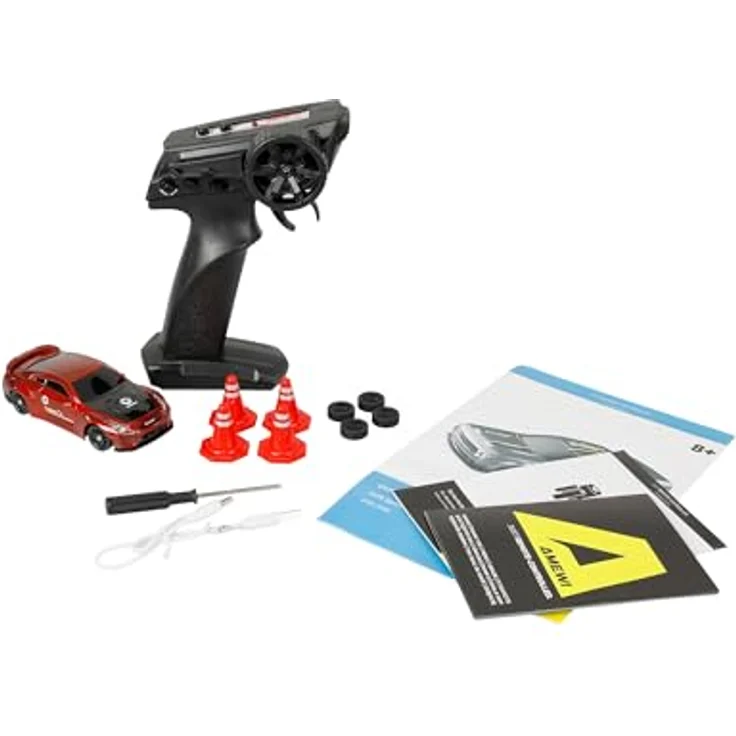 Amewi Drift Sport GTR, RC Modellauto 1:43 Elektro Sportwagen mit Allradantrieb (4WD), rot, 2,4GHz, Gyro-Stabilisierung, LED-Beleuchtung, bis zu 15 km/h – Bild 2