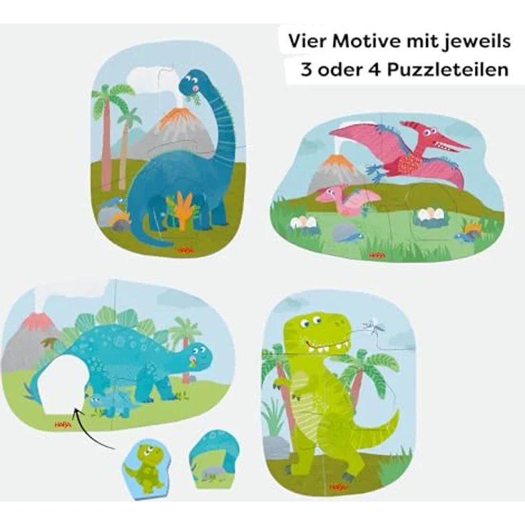 HABA 4 Erste Puzzles – Dinosaurier-Puzzle mit 4 Motiven und Holzfigur, fördert Kreativität & Motorik, für Kinder ab 2 Jahren – Bild 3