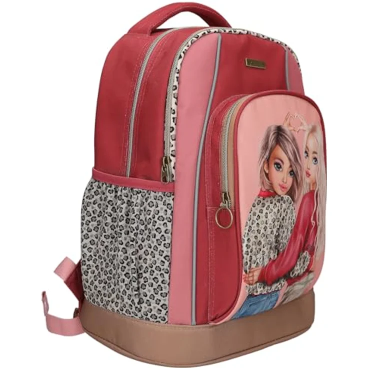 Depesche TOPModel Leoheart Schulrucksack, rot-rosa, mit Model Motiv, Leo-Print, 2 Fächer, verstellbare Träger – Bild 3
