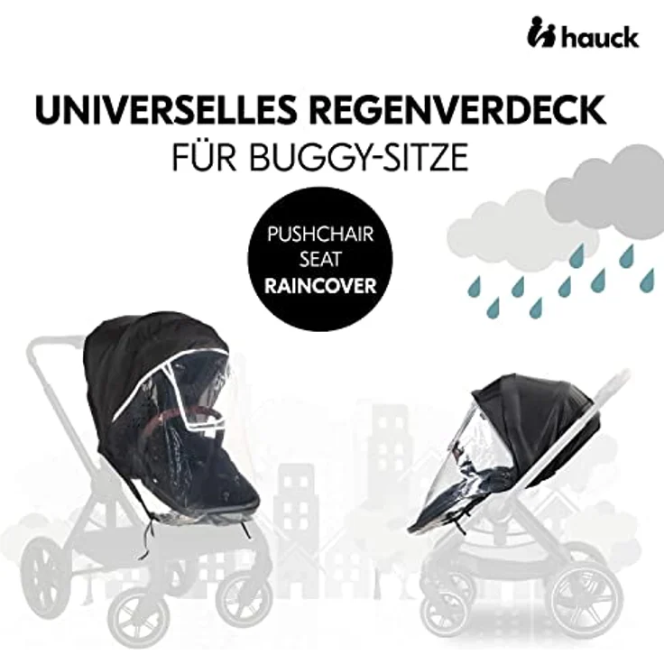 Hauck Universal Regenschutz Buggy Kinderwagen Sitz, Reflektierende Umrandung, Kontakt-Fenster, Gute Luftzirkulation, Einfache Befestigung, Kompatibel mit hauck Buggys, Transparent – Bild 2