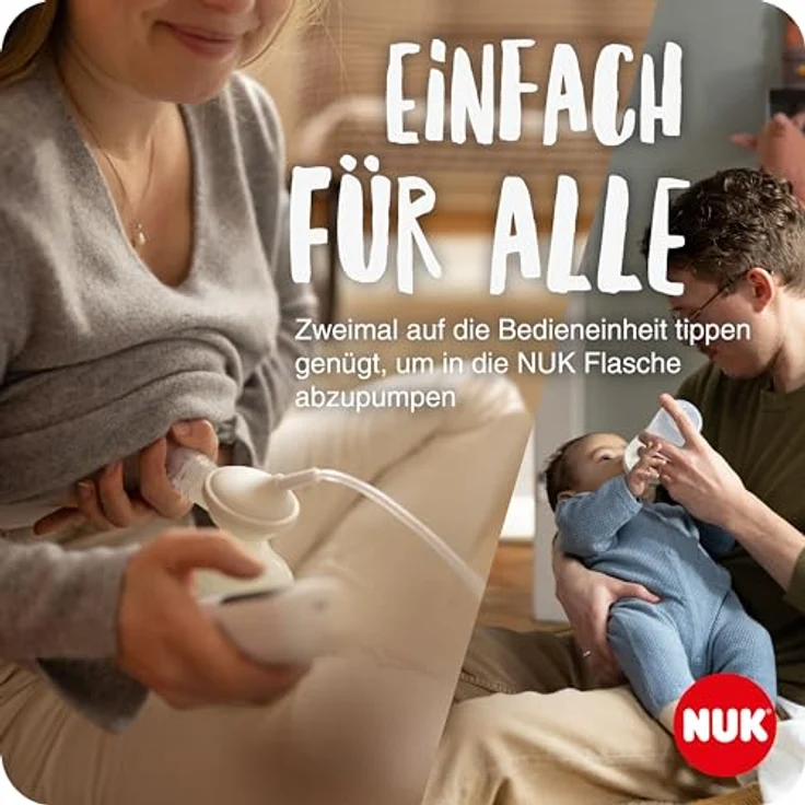 NUK Soft & Easy elektrische Milchpumpe | Brustaufsätze aus 100 % Silikon | Klein, leicht und leise | Akku für unterwegs | 24 mm & 27 mm Brustaufsätze | 1x Perfect Match Babyflasche – Bild 2