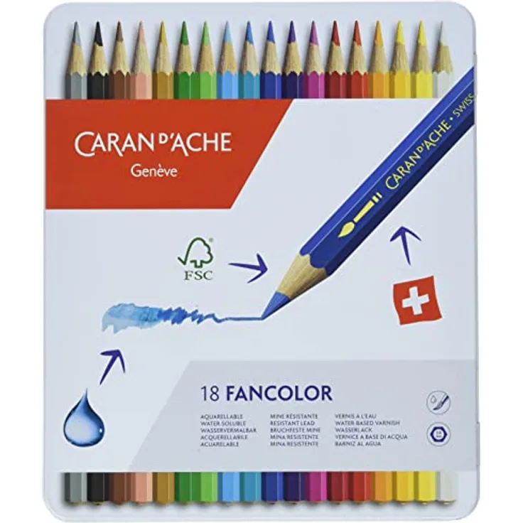 CARAN d'ACHE - FANCOLOR Aquarelle Kinder Buntstifte in Metallbox - 18 Stück
