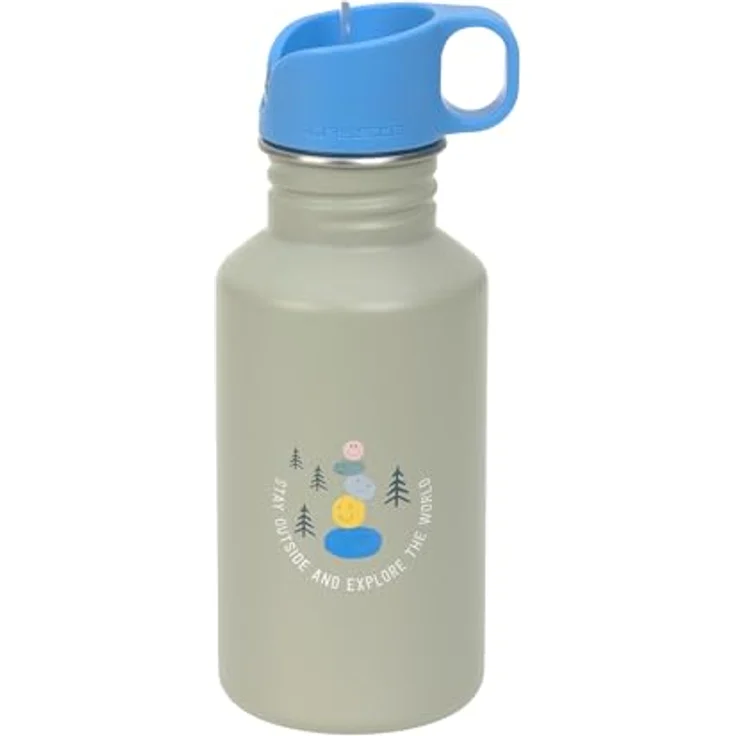 Lässig Edelstahl Trinkflasche Sunny Explorer, aus 90 % recyceltem Edelstahl, grün/blau, auslaufsicher und handlich für Kinder – Bild 1
