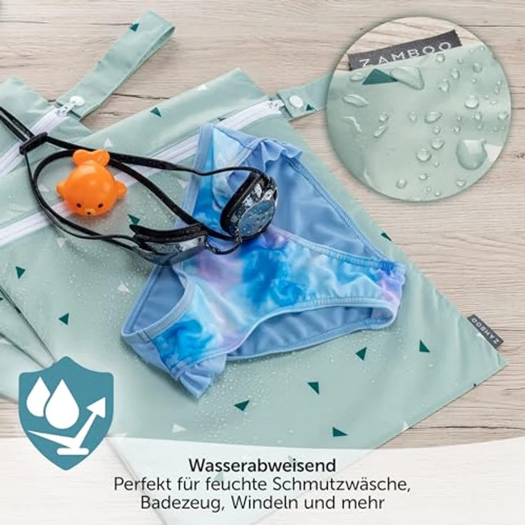 Zamboo Nasstasche/Windeltasche 3er Pack, umweltfreundliche Nassbeutel für Stoffwindeln und Wechselwäsche, Ökotex Standard 100, grün – Bild 3