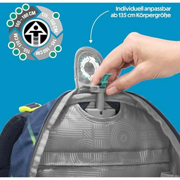 coocazoo Schulrucksack MATE, Ergonomischer Rucksack mit Easy-Grow-System, Farben: Fast Lime und Blau, Volumen: 30 l – Bild 5