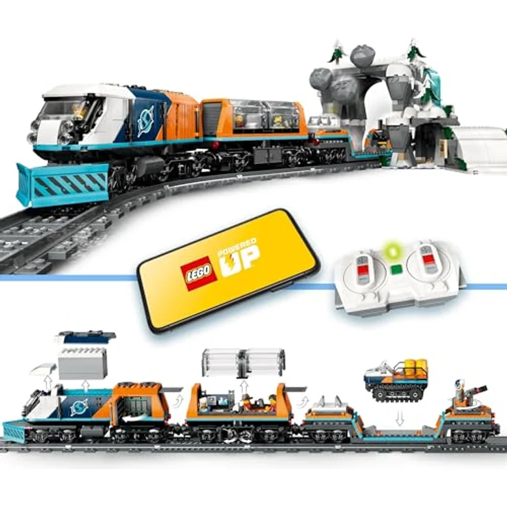 LEGO City Arktis-Polarexpress, ferngesteuerte Eisenbahn mit 30 Gleissegmenten, Schneepflug und 6 Minifiguren, Felssturz-Funktion, Geschenk für Jungen ab 7 Jahren, 60470 – Bild 3