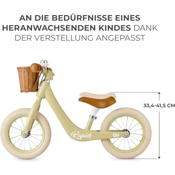 kk Kinderkraft RAPID2 Laufrad aus Metall, Retro-Stil, verstellbarer Sitz, 30 cm Räder, Pastellfarben – Bild 5