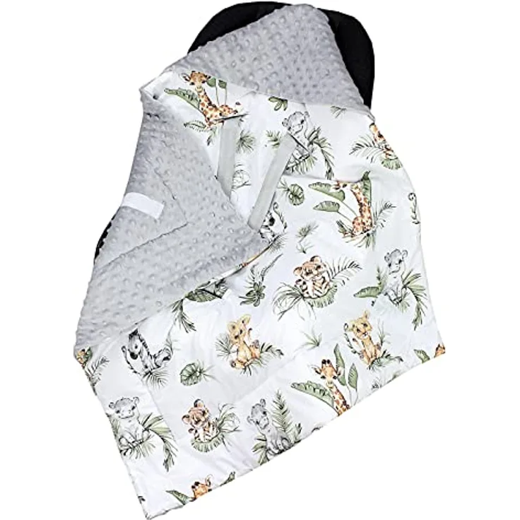 TupTam Baby Winter Einschlagdecke Babydecke 75x75cm für Autositz Babyschale Wattiert Minky Baumwolle Universal, Farbe: Safari/Löwe/Braun/Blätter/Grün, Größe: Einheitsgröße