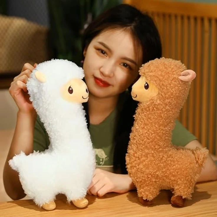 Herfair Alpaka Kuscheltier, Plüschtier aus weicher Lammfellwolle, 33cm, weiß, ideal als Geschenk für Kinder – Bild 3