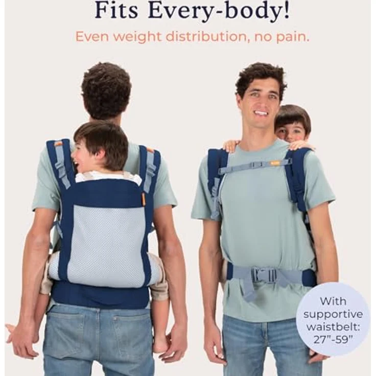 Beco Kindertrage mit extra breitem Sitz - Kindertragerucksack aus 100% Polyester 3D Mesh - 3 Tragepositionen - Kindertrage Bauch/Kindertrage Rücken - Kindertrage Wandern - 9-27kg ((Marineblau) – Bild 5