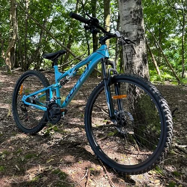 Huffy Marker, vollgefedertes 21-Gang-Mountainbike mit 26 Zoll Laufrädern und mechanischen Scheibenbremsen für Jugendliche und Erwachsene, Medium Stahlrahmen – Bild 2