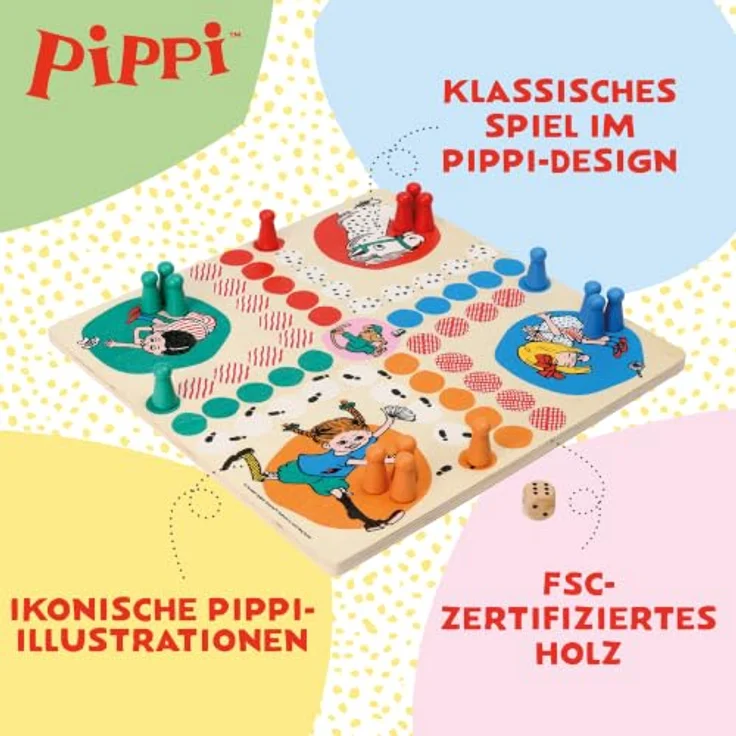 NGK Pippi Langstrumpf Holzspielzeug, Brettspiel mit handlichen Spielfiguren und stabiler Holzoptik – Bild 3