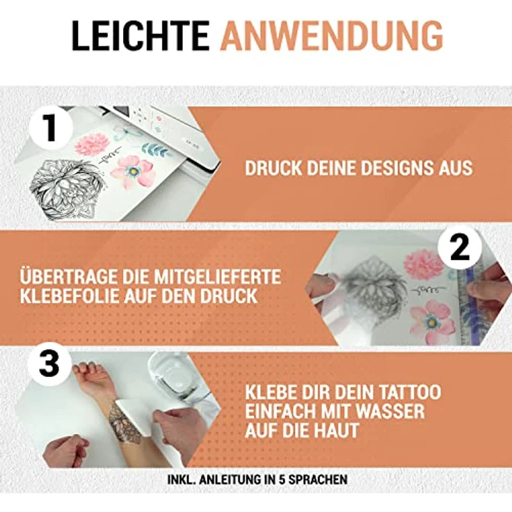 SKULLPAPER® temporäre Tattoo-Transferfolie FÜR DIE HAUT - SEHR GUT getestet - für Laserdrucker (A4-4 Blatt) – Bild 3