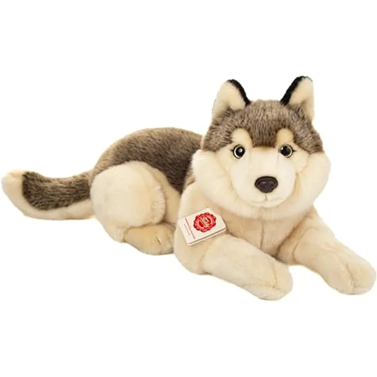 Hermann Teddy 90855 Wolf liegend 40 cm, nachhaltiges Kuscheltier aus recyceltem Plüsch, geeignet für Kinder ab 18 Monaten