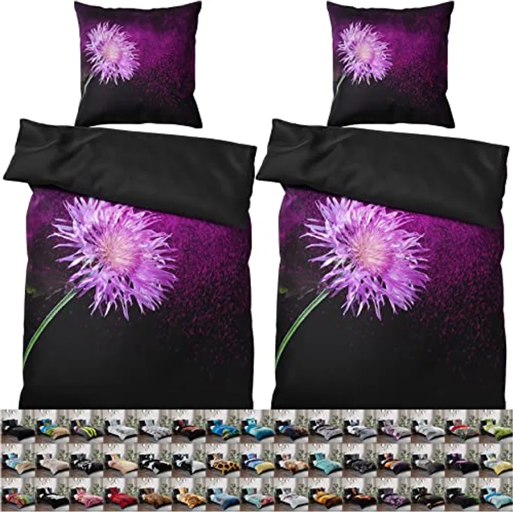 Sanilo® Bettwäsche 135x200 cm, 100% Baumwolle, 4-teilig, Oeko-TEX zertifiziert, Wendebettwäsche, Purple Dust