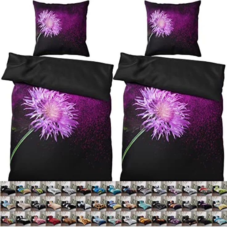 Sanilo® Bettwäsche 135x200 cm, 100% Baumwolle, 4-teilig, Oeko-TEX zertifiziert, Wendebettwäsche, Purple Dust – Bild 1