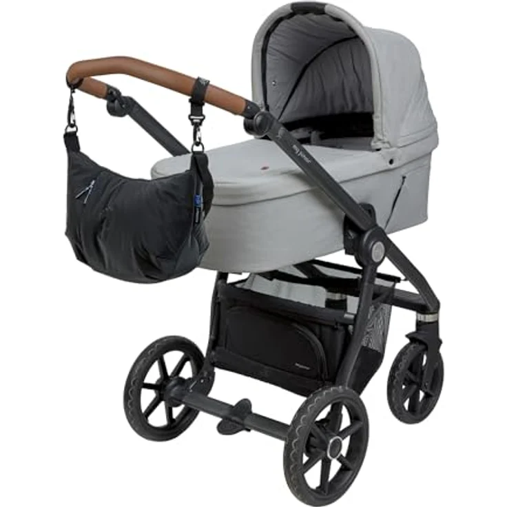 LÄSSIG Lunua Baby Wickeltasche zum Umhängen, wasserabweisend mit Wickelunterlage und Kinderwagenbefestigung, schwarz – Bild 3