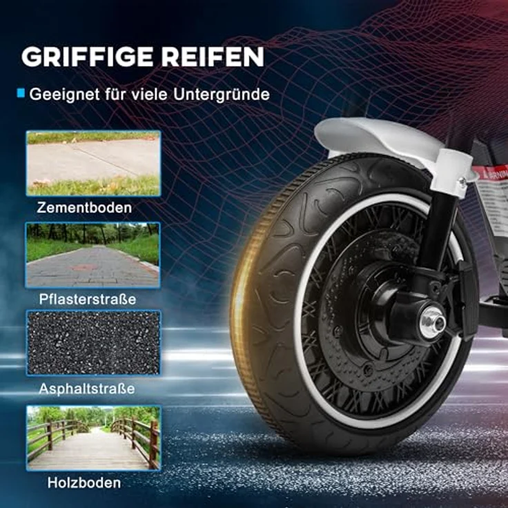 HOMCOM Elektro-Kindermotorrad mit 2 abnehmbaren Stützrädern, 3 km/h, Belastbarkeit 25 kg, (1-tlg), weiß – Bild 6
