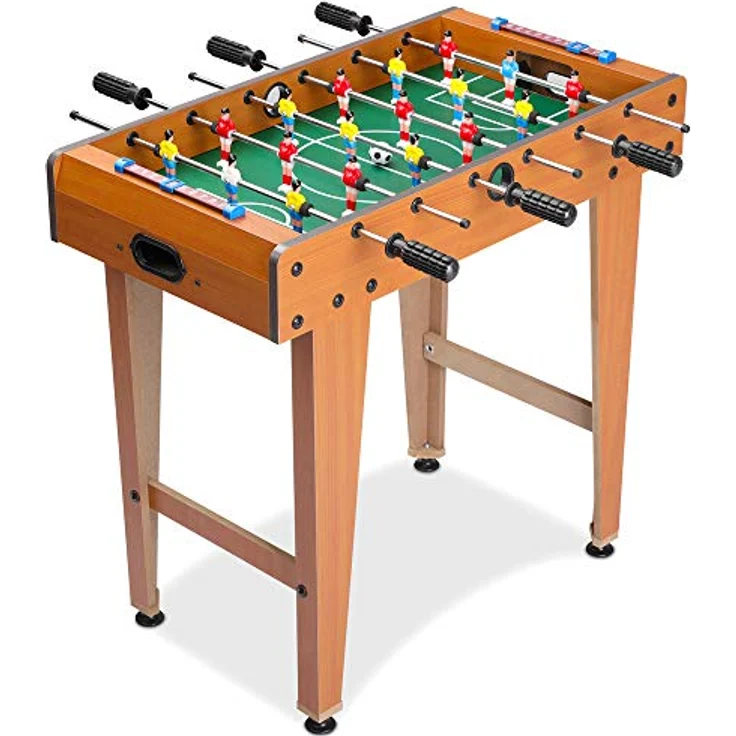 SPIELWERK® Mini Tischkicker, höhenverstellbar mit verchromten Stangen, inkl. 2 Bälle, Holz, 69x37x62cm, für Drinnen & Draußen – Bild 2
