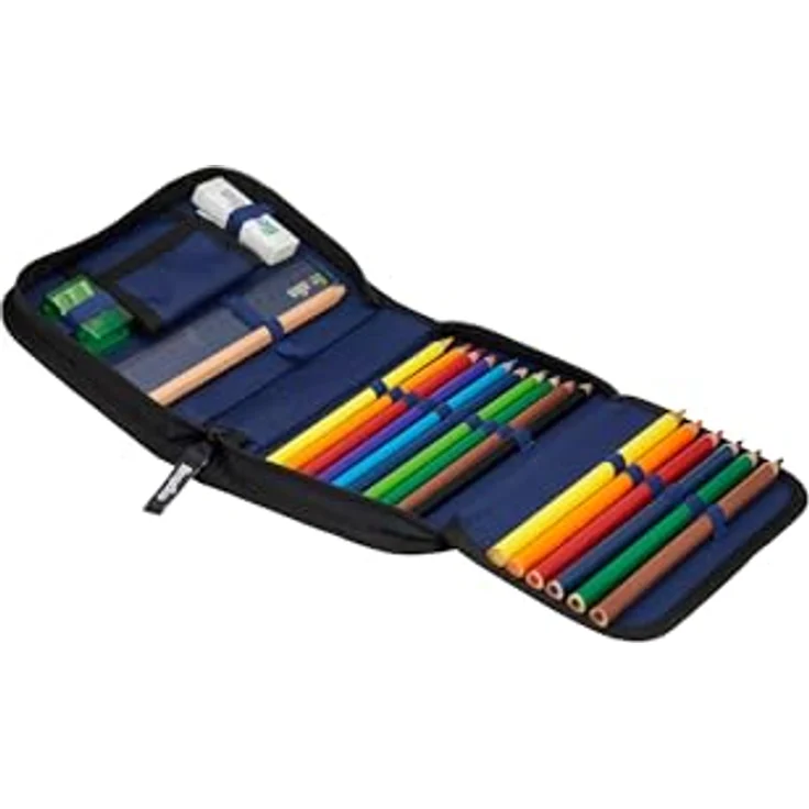 ergobag Federmäppchen Set 22-teilig, Lyra Buntstifte, Stundenplan-Fach, Kleingeld Fach, Lineal Super ReflektBär - Schwarz – Bild 2