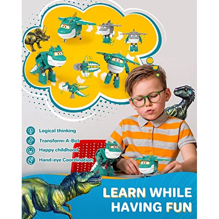 Super Wings Tino Dinosaur 5“ Verwandlung Charakter, einfacher Wechsel vom Flugzeug zum Roboter, Geschenkspielzeug für Vorschulkinder ab 3 Jahren, Grün – Bild 4
