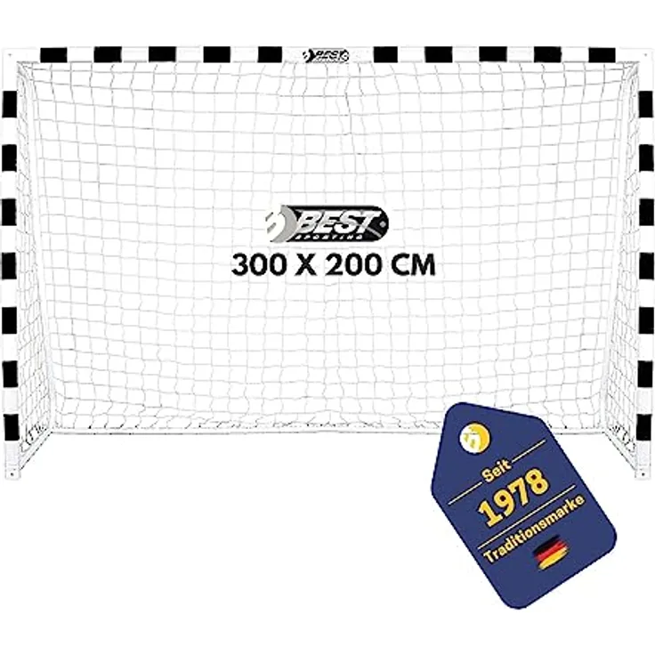 Best Sporting Fußballtor Soccer I Fußball Tor 300cm x 200cm I Handballtor, Fußballtor Kinder in Mehreren Größen I Hochwertiges Kindertor aus Metall mit Netz I Fussball Tor Schwarz Weiß