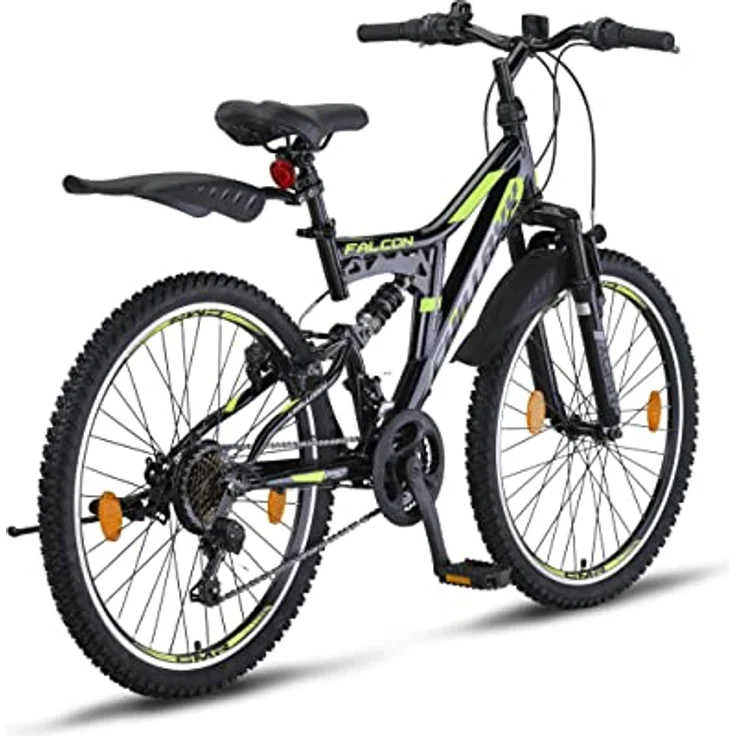 Chillaxx Bike Falcon Premium Mountainbike 24 Zoll Schwarz-Lime V-Bremse- 21 Gang-Schaltung - Vollfederung – Bild 3