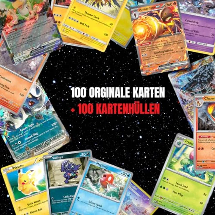 cardcosmos 100 Karten Set - Pokemon Karten Englisch, inkl. 12 Holo/Reverse Holo, 100 Kartenhüllen, keine Duplikate, ideale Geschenkbox für Kinder & Sammler – Bild 5