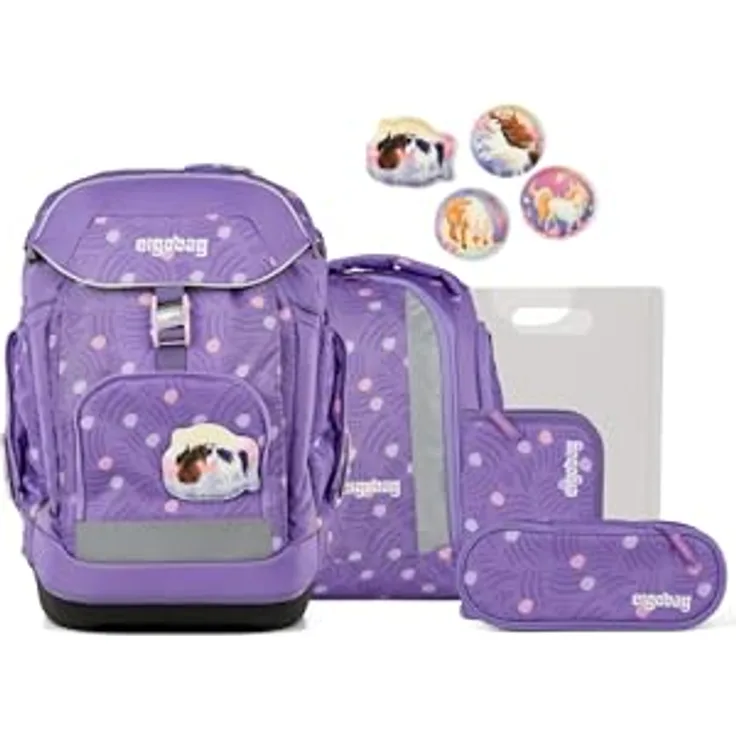 ergobag Pack Set, ergonomischer Schulranzen 6-teilig für 1. Klasse, flexibel, mit individuellem Design und Reflektoren, 28 x 40 x 25 cm
