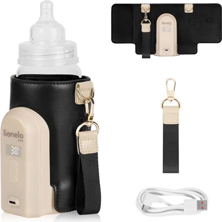 Lionelo Thermup Go Evo Tragbarer Babyflaschenwärmer, USB-C Aufladung, LCD Display, hält Flüssigkeiten warm, 5 Betriebstemperaturen 38-50°C
