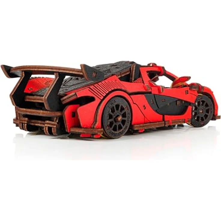 Eco Wood Art Modellbausatz Racing Car Rennauto, 237-teilig, Holzmodell in rot oder gelb mit Federmechanismus und öffnenden Türen – Bild 5