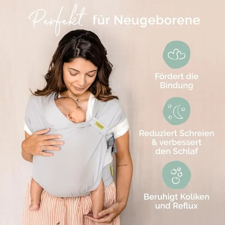 Boba Bliss Babytrage, 2-in-1 Baby Carrier & Baby Tragetuch für Neugeborene bis 16 kg, hüftfreundlich, weich & elastisch, grau – Bild 3