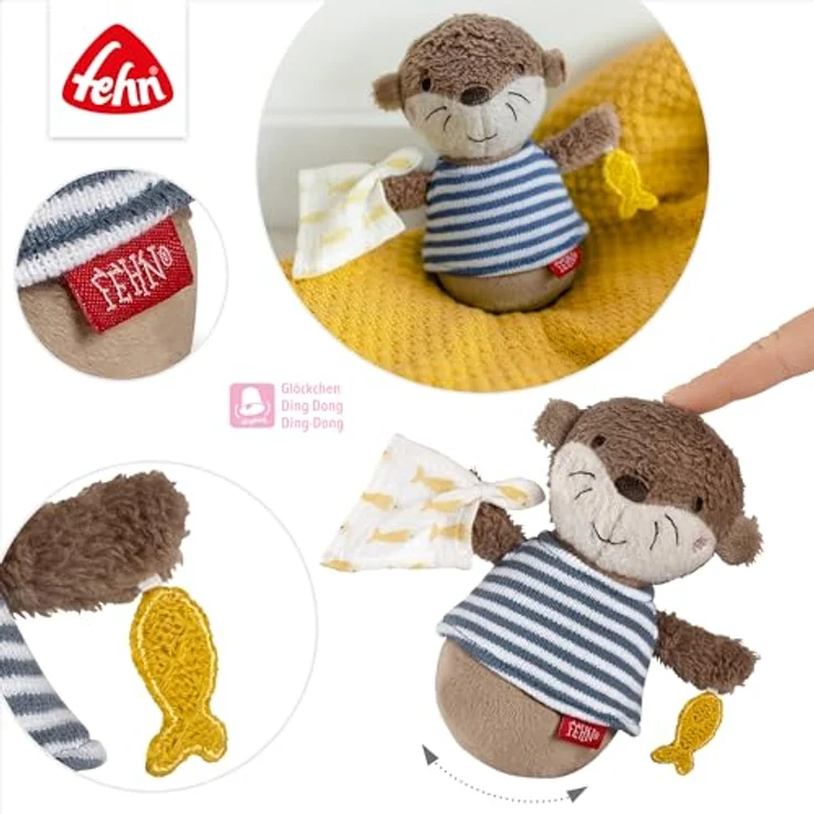 Fehn Greifspielzeug Otter Theo, Mini-Stehauf Otter mit Glöckchen und Stehauf-Funktion, für Babys ab 0 Monaten – Bild 5