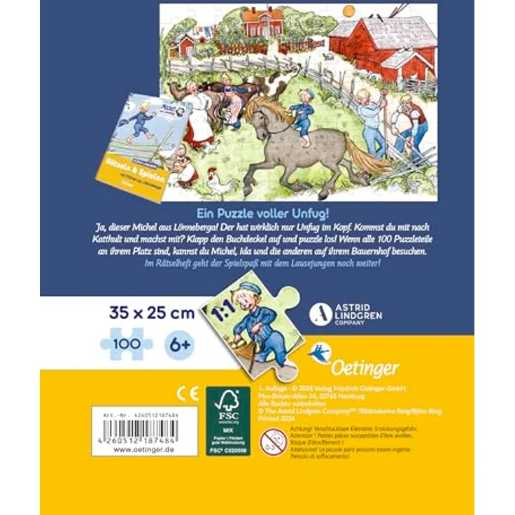 Oetinger 100 Teile Puzzle ab 6, Michel aus Lönneberga, Puzzle im Buch, Yellow, Bunt bebildert – Bild 2