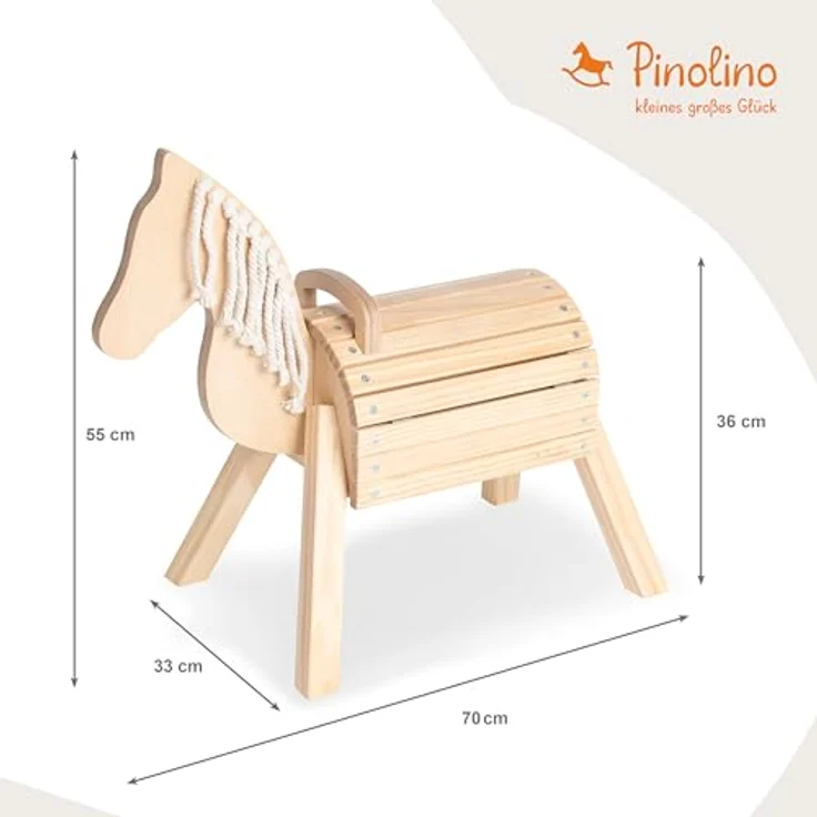 PINOLINO Holzpferd Nelli, Spielpferd aus klar lackiertem Birken- und Fichtenholz, mit Stauraum und Baumwollmähne, 70x33x55 cm, für Kinder ab 2 Jahren, bis 40 kg – Bild 2